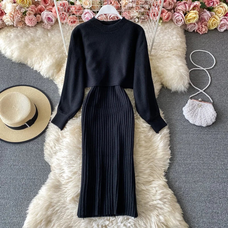 Conjunto Feminino Vestido Midi E Tricot Jasmim Preto / Tamanho Único Conjunto 052