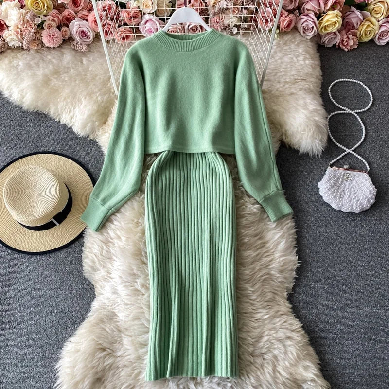 Conjunto Feminino Vestido Midi E Tricot Jasmim Verde / Tamanho Único Conjunto 052